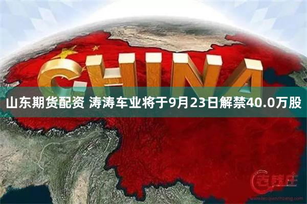 山东期货配资 涛涛车业将于9月23日解禁40.0万股